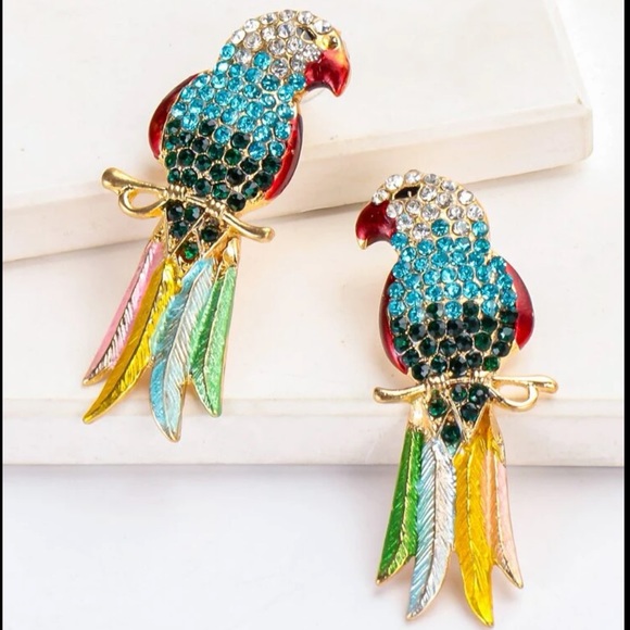 Cubic Zirconia Parrot Earrings - Picture 2 of 6